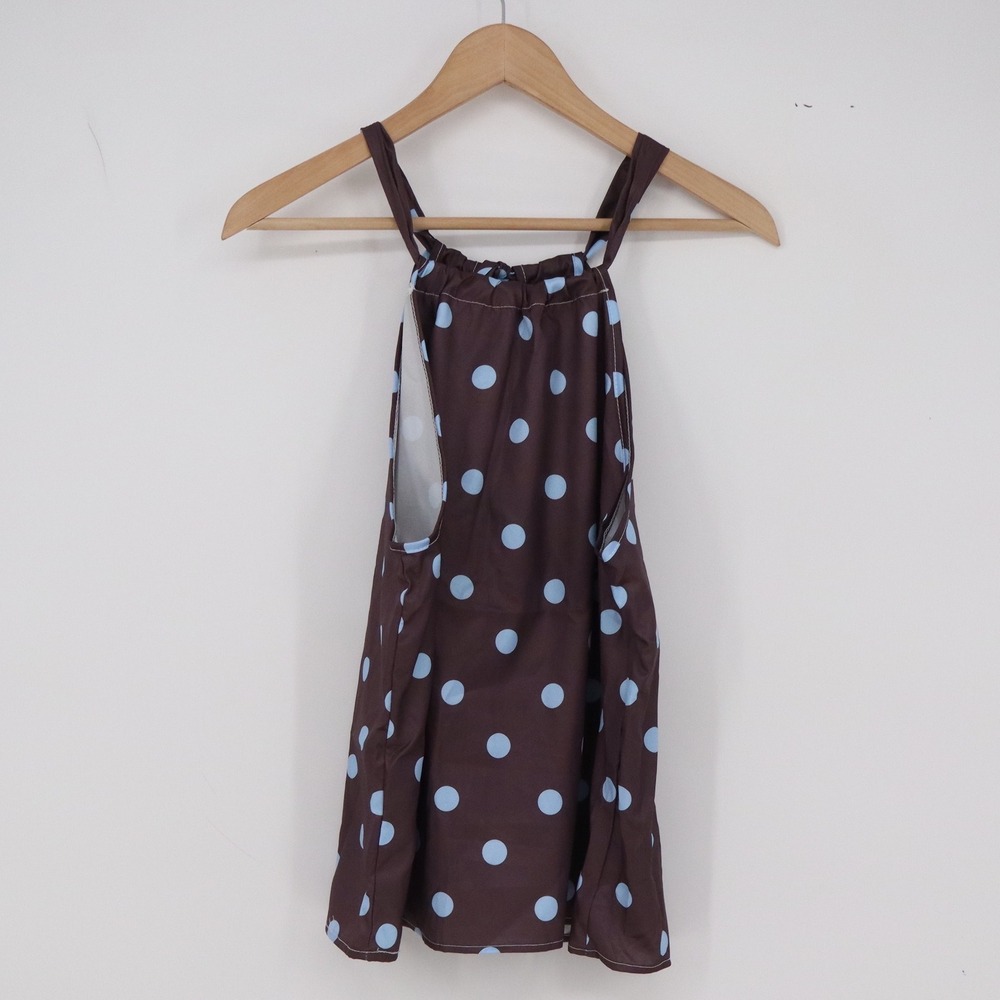 SHEIN Halter Top Womens M Polka Dot Brown Blue Sleeveless Keyhole Back Excellent